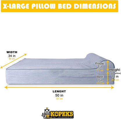 KOPEKS Orthopedic Memory Foam Dog Bed 7" Inch Thick Extra Large Dog Bed With Pillow Grey