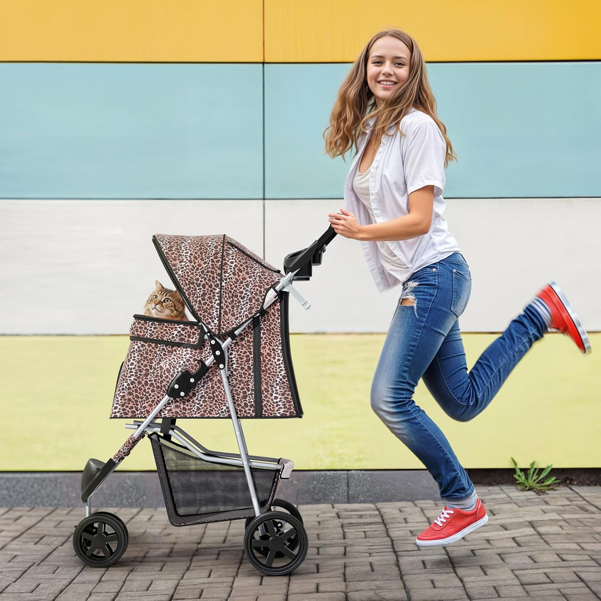 MoNiBloom 3 Wheels Pet Dog Cat Stroller for Small Medium Dogs Cats, Lightweight Foldable Jogger