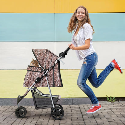MoNiBloom 3 Wheels Pet Dog Cat Stroller for Small Medium Dogs Cats, Lightweight Foldable Jogger