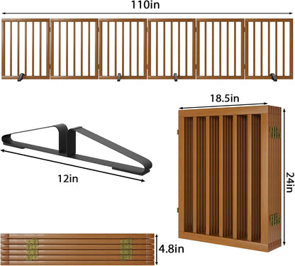 Freestanding Pet Gate Foldable Dog Gate (110 inches Wide) Walnut Bamboo Dog Gates for Stair