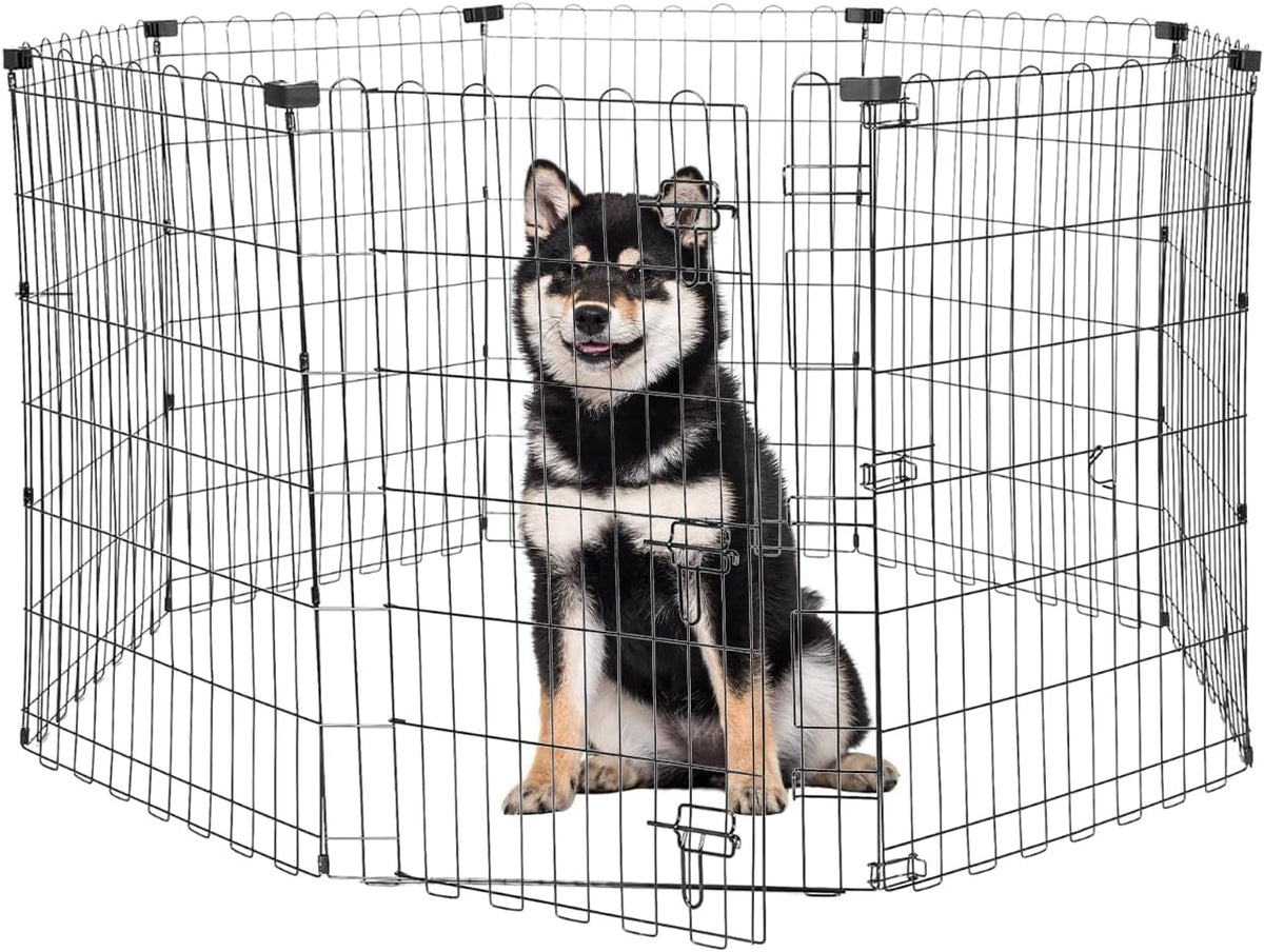 Foldable Dog Playpen 36" Height 8 Panels Metal Exercise Pen with Door - Indoor/Outdoor Dog Play Pen