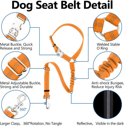 Plutus Pet Dog Seat Belt for Car Headrest, Reflective and Adjustable Restraint with Elastic Bungee