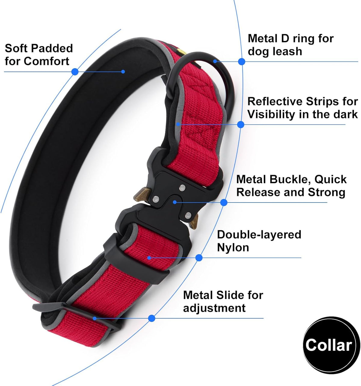 Plutus Pet Tactical Dog Collar, Reflective, Adjustable Heavy Duty Dog Collar, Soft Padded and