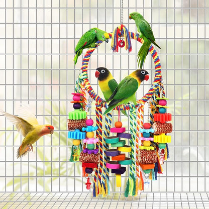 Bird Toys Bird Rope Ring Swing Perch with Corn Cob Cardboard Bagels Wooden Blocks Chewing Toys for