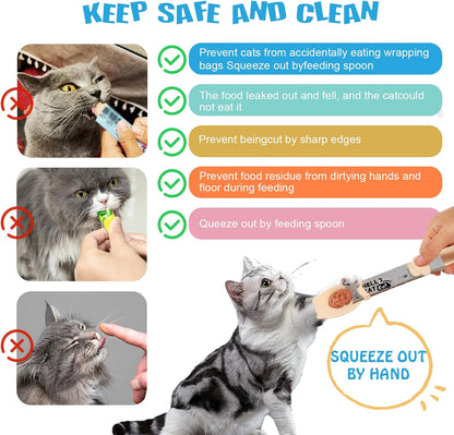 Cat Treat Dispenser Cat Treat Spoon Squeeze 8PCS Lickable Cat Holder with Cat Strip Feeder Spoon