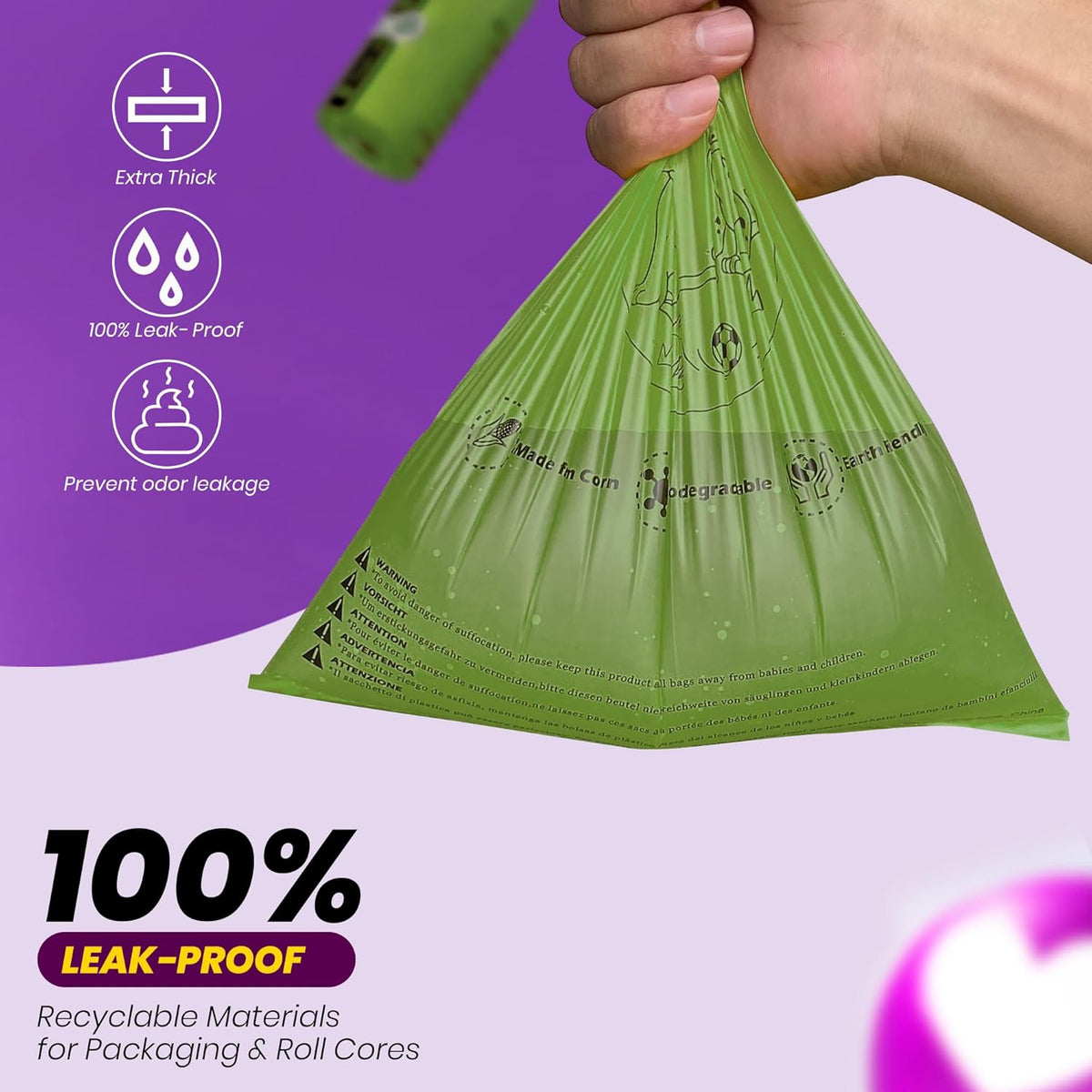Dog Poop Bags-150 Counts with Holder (10 Rolls), Biodegradable Poop Bags, Eco-friendly and Easy to