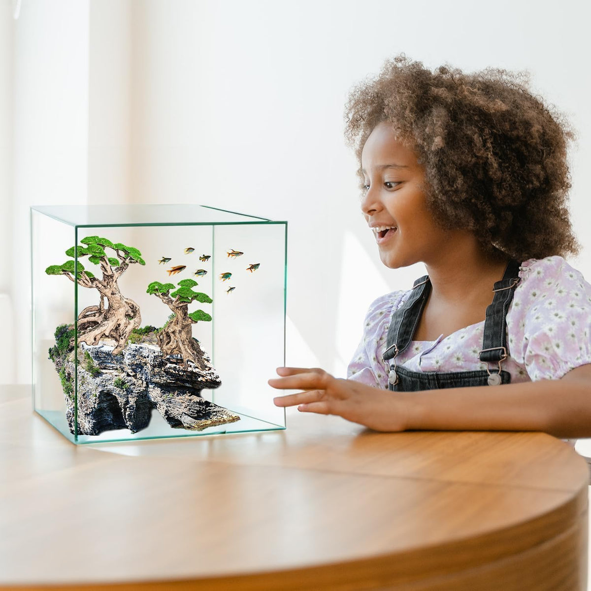 Novelsite Fish Tank Decorations - Large Bonsai Trees with Faux Moss- Aquarium Rocks Aquascaping