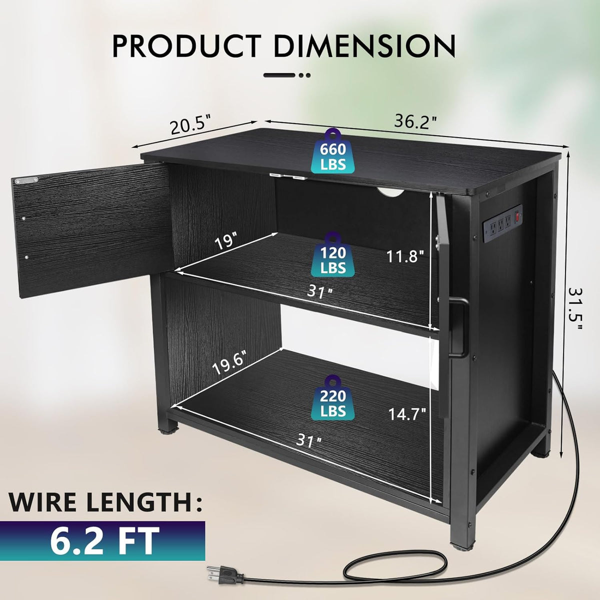 40 Gallon Tank Stand with Cabinet and Power Outlets, Heavy Duty Metal Aquarium Stand for 40-50