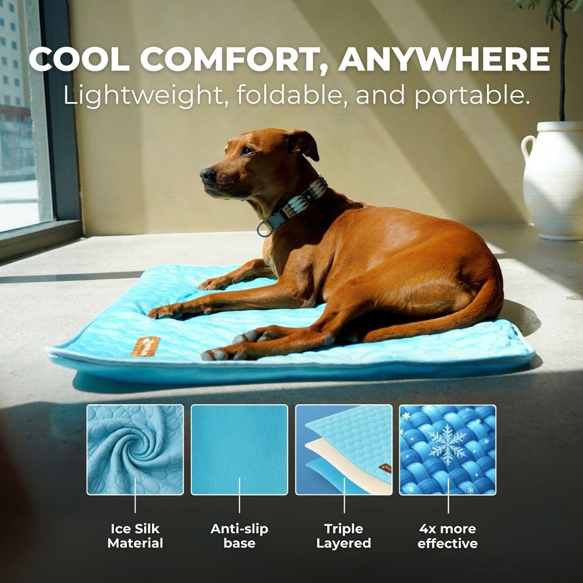 Dog Cooling Mat- Ice Silk Summer Comfort, Self Cooling, Non-Slip Dog Pad, Durable & Washable, Mat