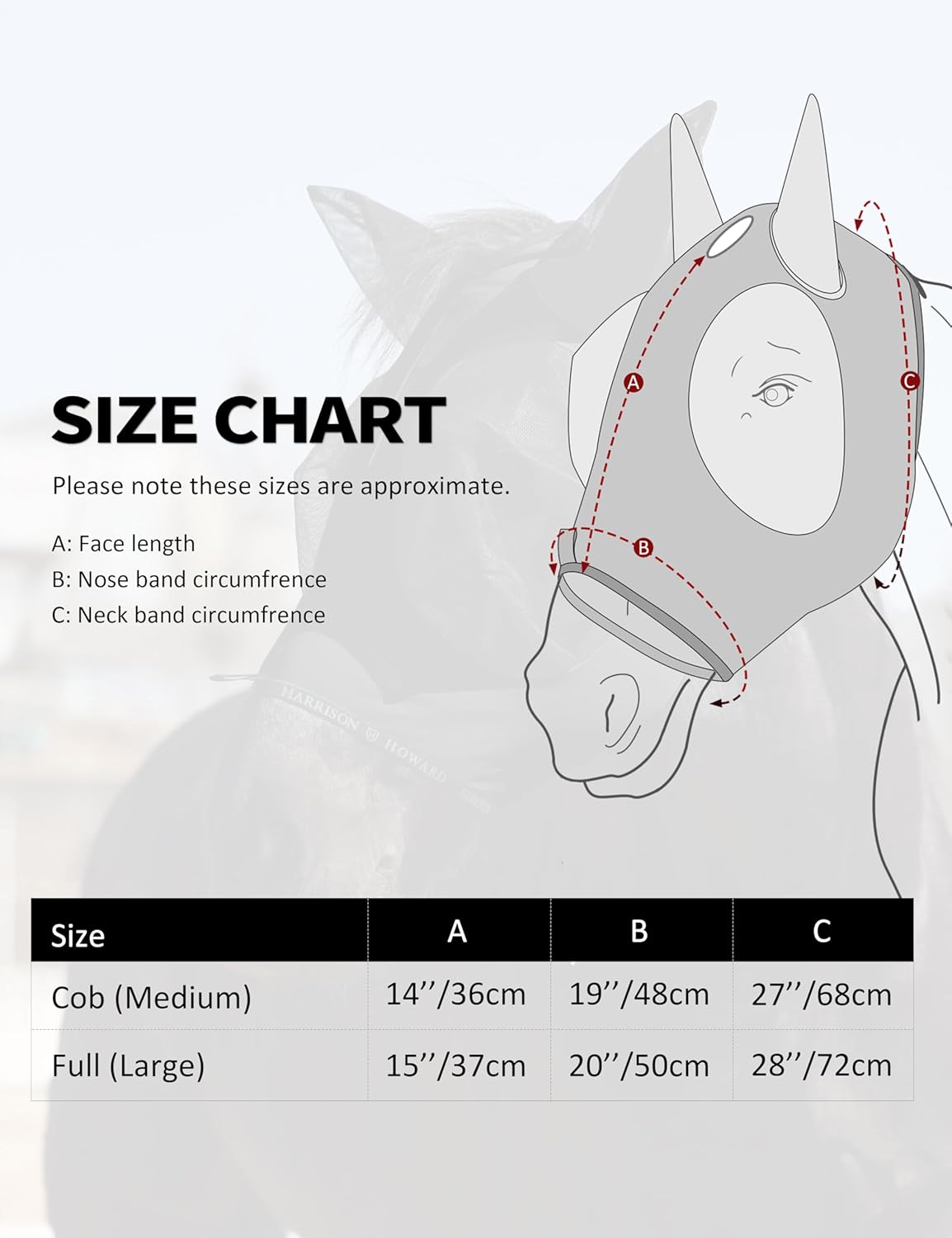 Harrison Howard Horse Fly Mask with Forelock Opening Stretch Breathable and Comfortable for Horses