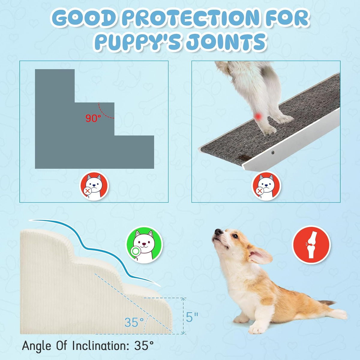 Dog Steps for Small Dogs, 3-Step Pet Ramp Stairs for High Beds and Sofa, Non-Slip Pet Stairs for