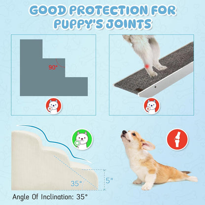 Dog Steps for Small Dogs, 3-Step Pet Ramp Stairs for High Beds and Sofa, Non-Slip Pet Stairs for
