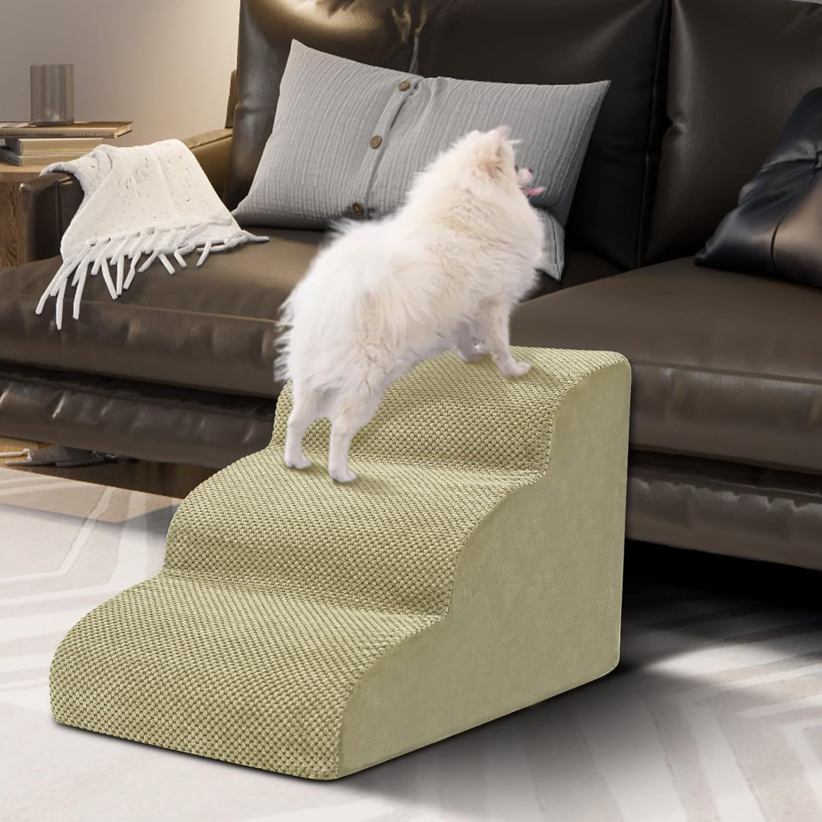 Dog Stairs for Small Dogs - High Density Foam Pet Steps, Extra Wide Dog Ramp with Non-Slip Bottom