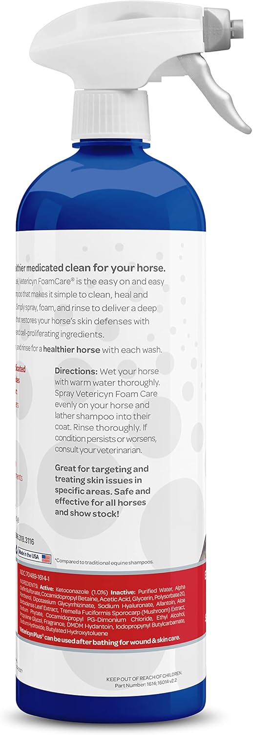 Vetericyn FoamCare Medicated Horse Shampoo | Sprayable Equine Shampoo with Ketoconazole for Healing