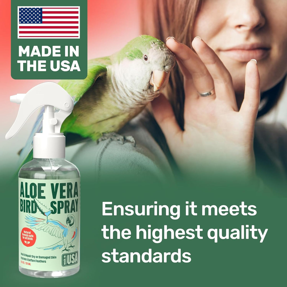 Aloe Vera Bird Spray - 8.5oz/251mL - [Made in USA] - Non-Toxic Bird Bath Relieves Dry/Itchy Skin &