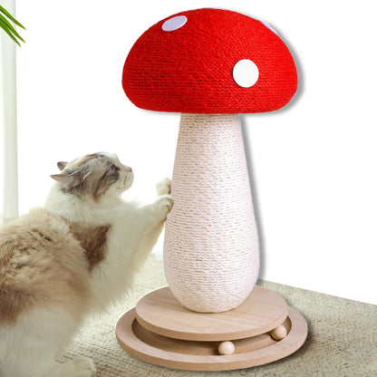 Cat Scratching Post Mushroom Cat Tree with Natural Sisal, Weighted Base & Interactive Ball - for