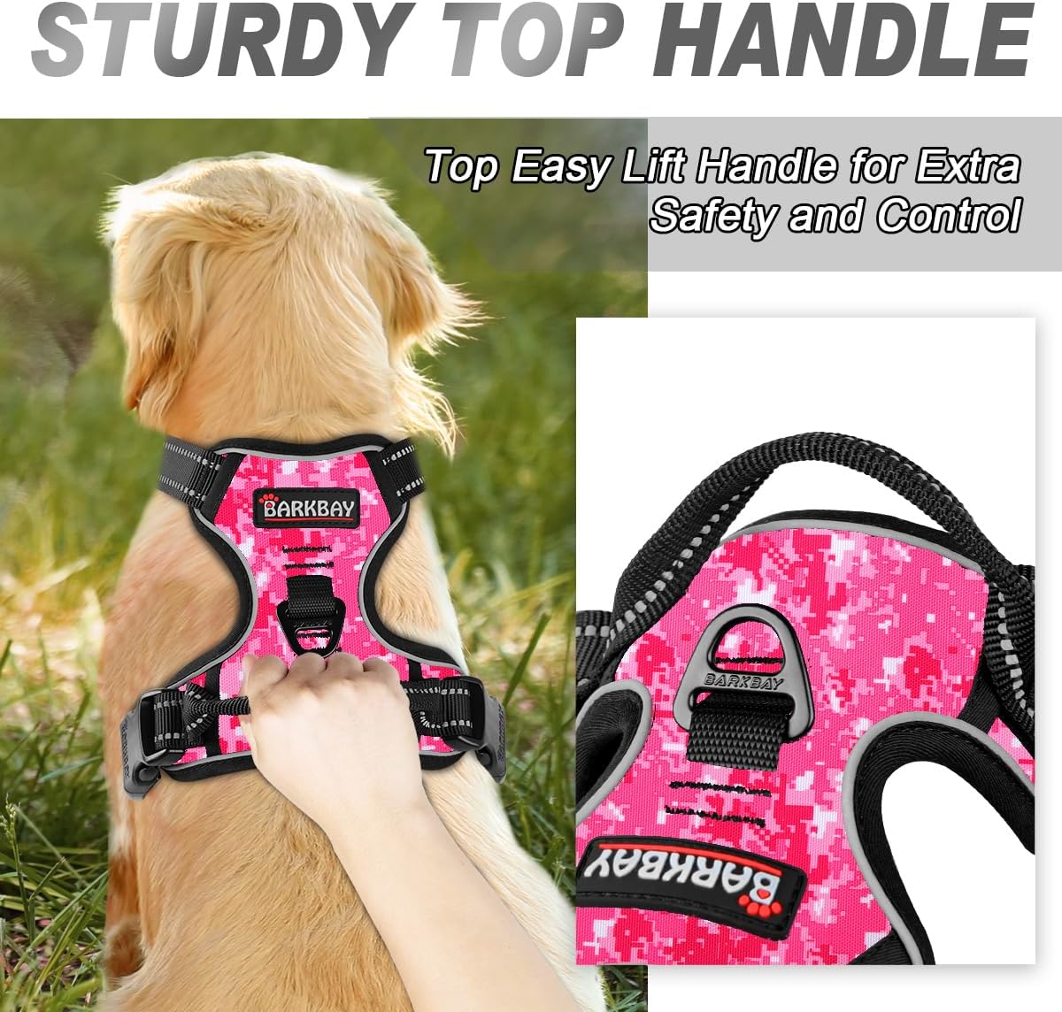 BARKBAY No Pull Dog Harness Front Clip Heavy Duty Reflective Easy Control Handle for Large Dog