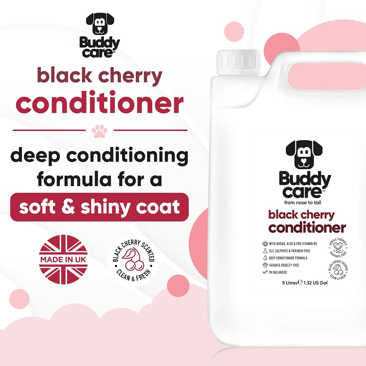 Black Cherry Dog Conditioner (169.07oz) Made with Aloe Vera, Argan Oil & Pro Vitamin B5 | Detangle