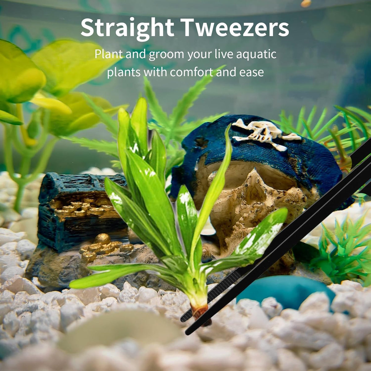 Tifanso Aquarium Aquascape Tools Kit - 4 in 1 Terrarium Decor Supplies with Long Tweezers Feeding