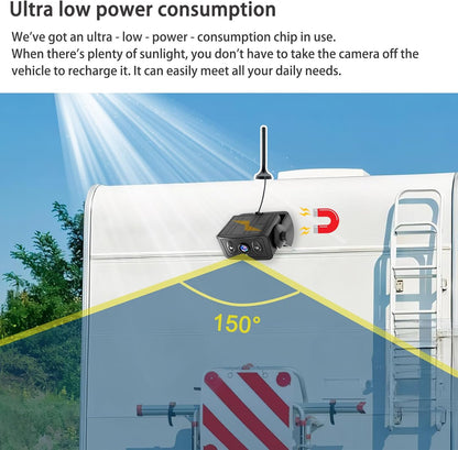 Wireless Backup Camera for Trucks & RVs, Solar - Powered - Magnetic, Portable, No - Drill, No