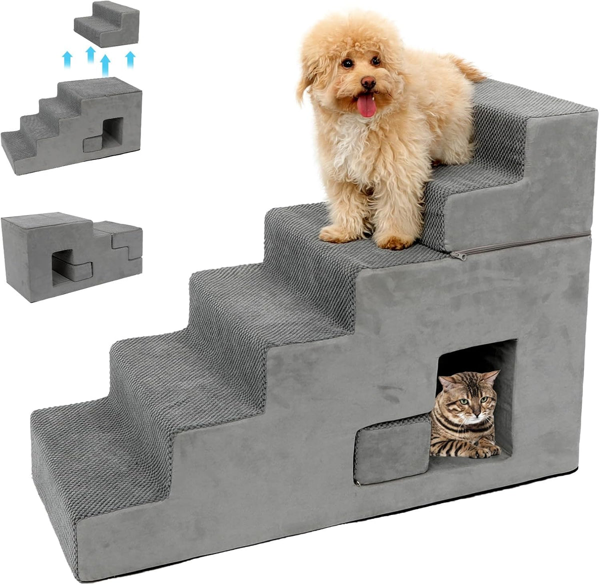 Dog Stairs for Small Dogs 27”H, 6-Step Dog Steps for High Bed, High-Density Foam Pet Stairs with