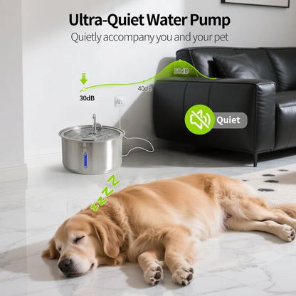Large Dog Water Fountain, Petsamuse 11L/2.8Gal Automatic Circulating Stainless Steel Water Bowl