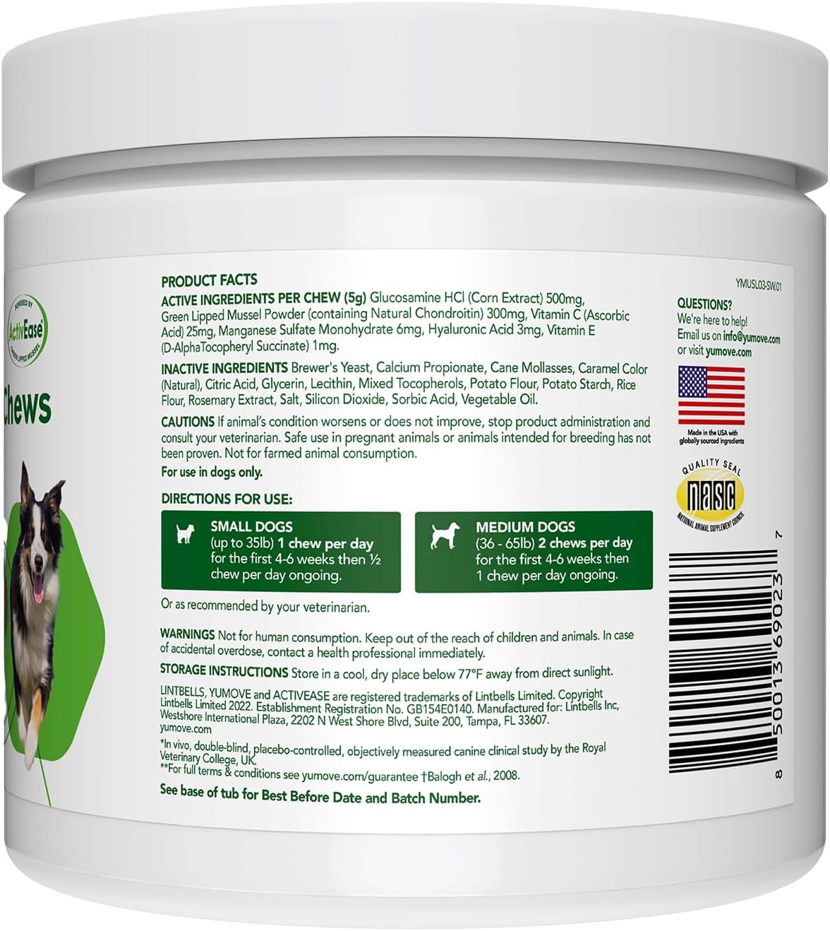 YuMOVE Hip & Joint Supplement for Dogs - With Glucosamine Chondroiton, Green Lipped Mussel