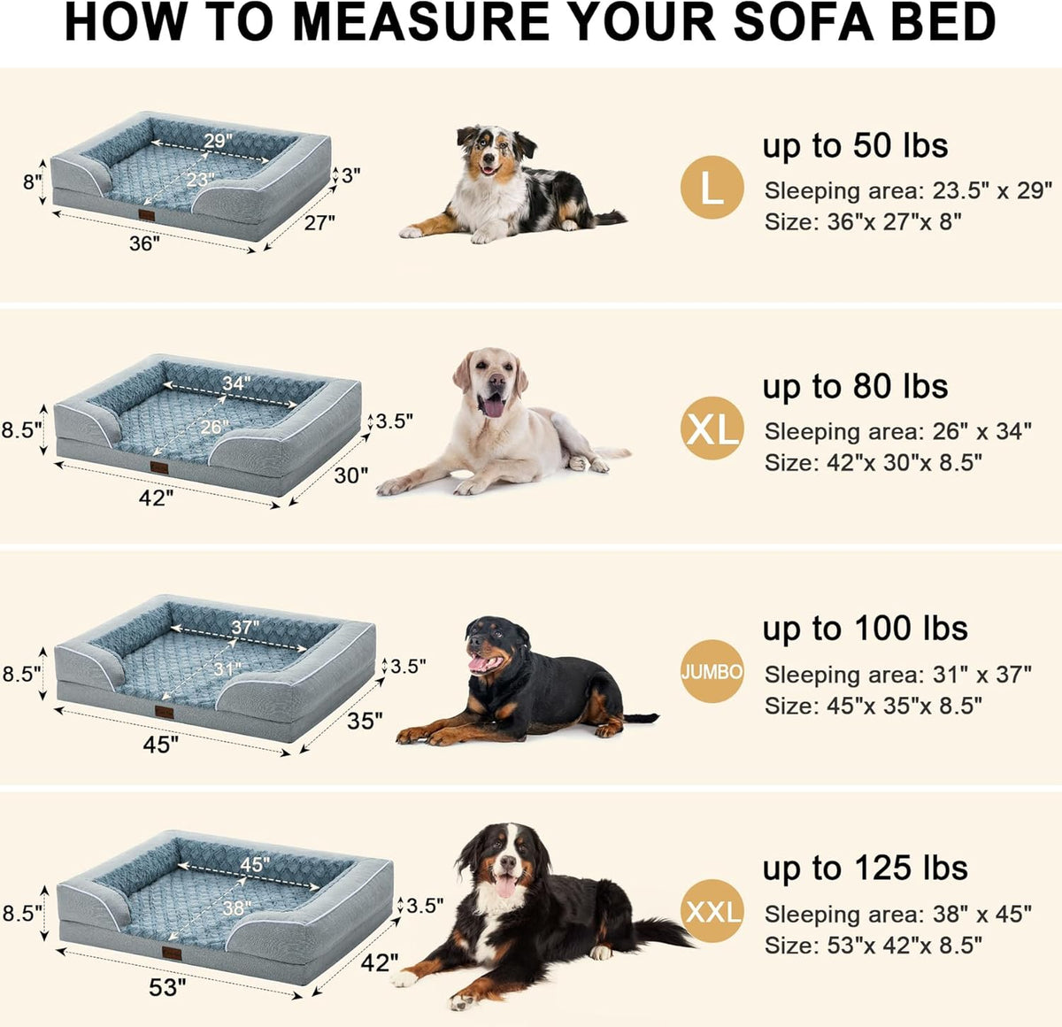 Orthopedic XL Dog Beds for Extra Large Dogs, Waterproof Memory Foam Dog Beds with Sides, Non-Slip
