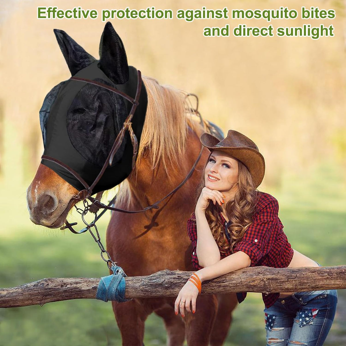 Horse Fly Mask with Ears, Comfortable Fit Stretch Fabric with UV Protection Soft on Skin