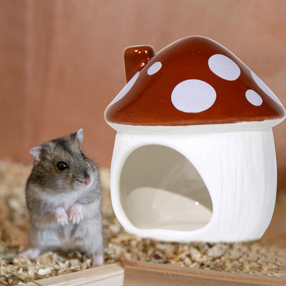 Ceramic Mushroom Hamster Hideout - Hamster Habitat for Hamsters Chinchillas Hedgehogs and Gerbils