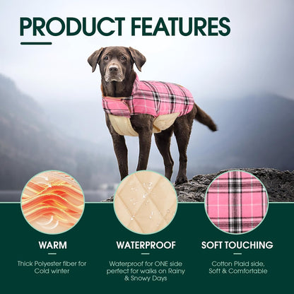 Kuoser Waterproof Dog Coat, Reversible Dog Jacket for Medium Dogs, Adjustable Durable Doggie Winter