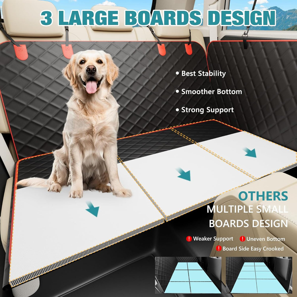 Waterproof Dog Car Seat Cover for Back Seat – Heavy Duty Back Seat Extender for Dogs with Hard