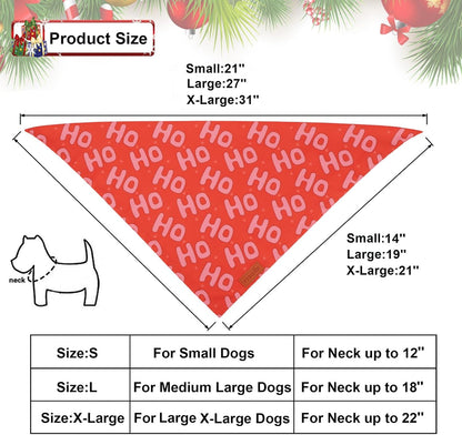 PTDECOR Christmas Dog Bandana, Xmas HOHO Santa Design Reversible Holiday Dog Scarf, Triangle