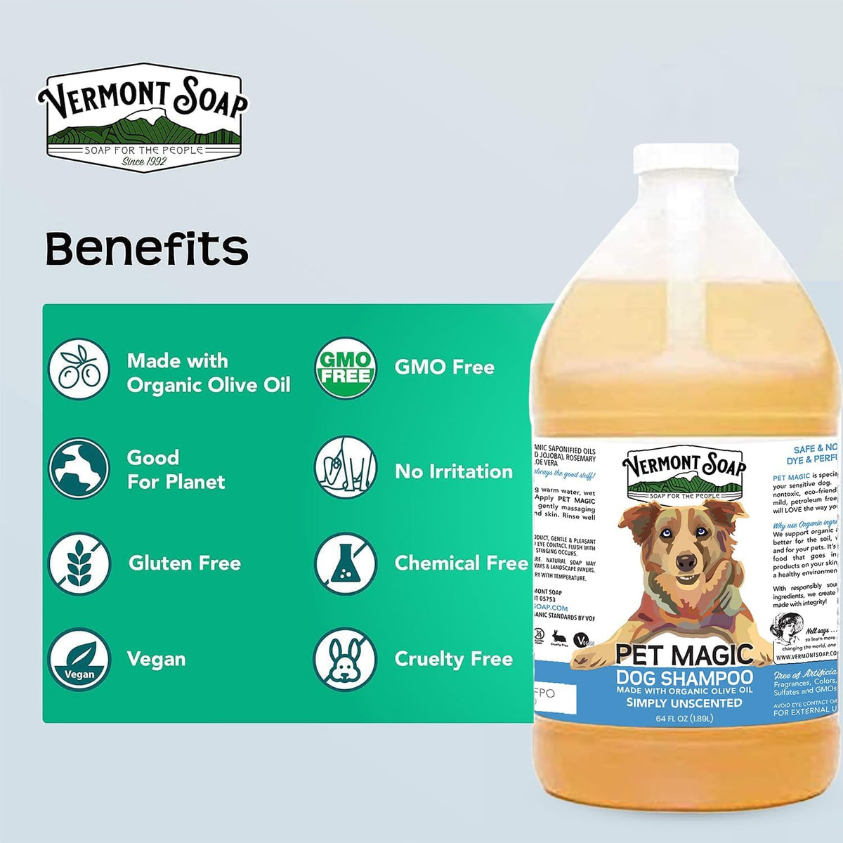 VERMONT SOAP Organics Pet Shampoo - Infused with Organic & Natural Olive Oil, Coconut & Aloe Vera