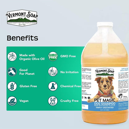 VERMONT SOAP Organics Pet Shampoo - Infused with Organic & Natural Olive Oil, Coconut & Aloe Vera