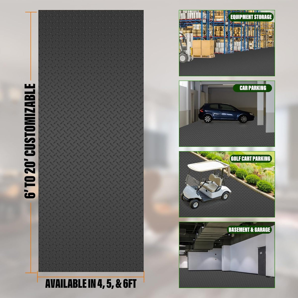 SEAL 4 x 6 Ft Premium Garage Floor Mat, Solid 2.8mm Thickened Black Commercial Grade Heavy Duty