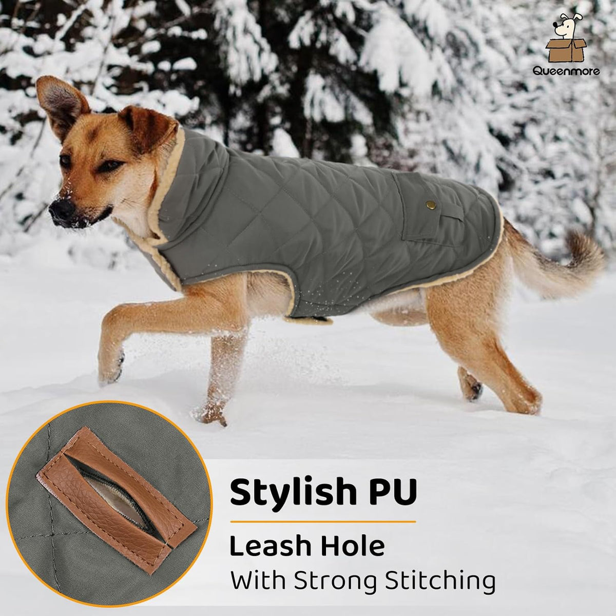 Queenmore Dog Winter Coat - Fleece Jacket, Waterproof Cold Weather Clothes, Thick Warm Cotton