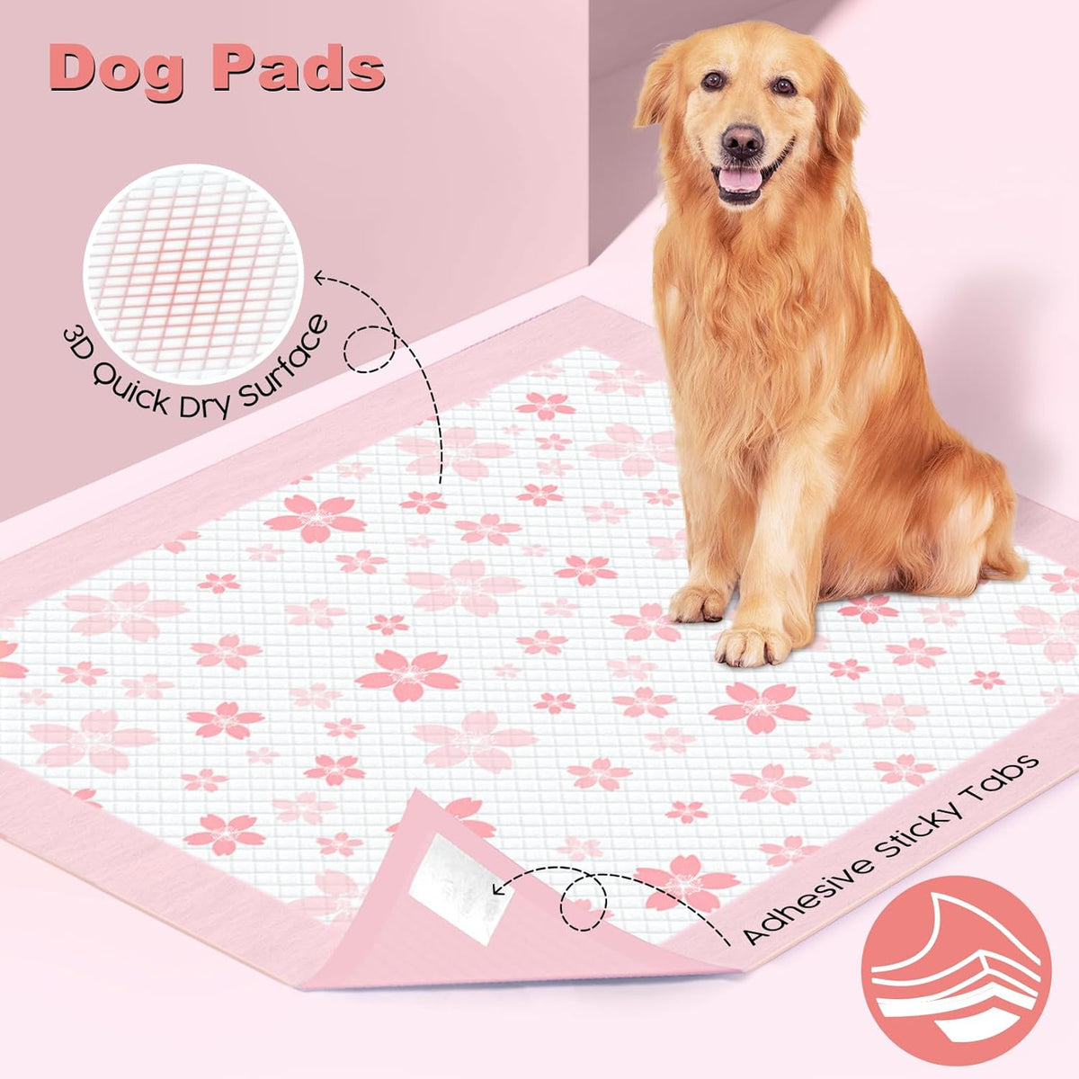 MIZOK 36x36 Puppy Pads Pink, Dog Pee Pads Leak-Proof with Quick-Dry Surface, Dog Pads Extra Large