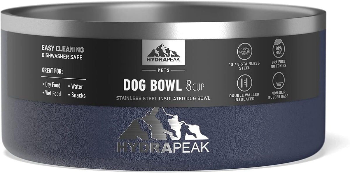 Hydrapeak Dog Bowl; Non Slip Stainless Steel; Water and Food Dish; Large Sized and Small Dogs; 32oz