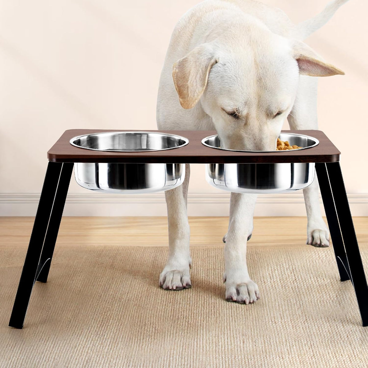 Elevated Dog Bowls for Medium and Large Dogs Wood Raised Bowl Stand with Two 1700ML (58oz)