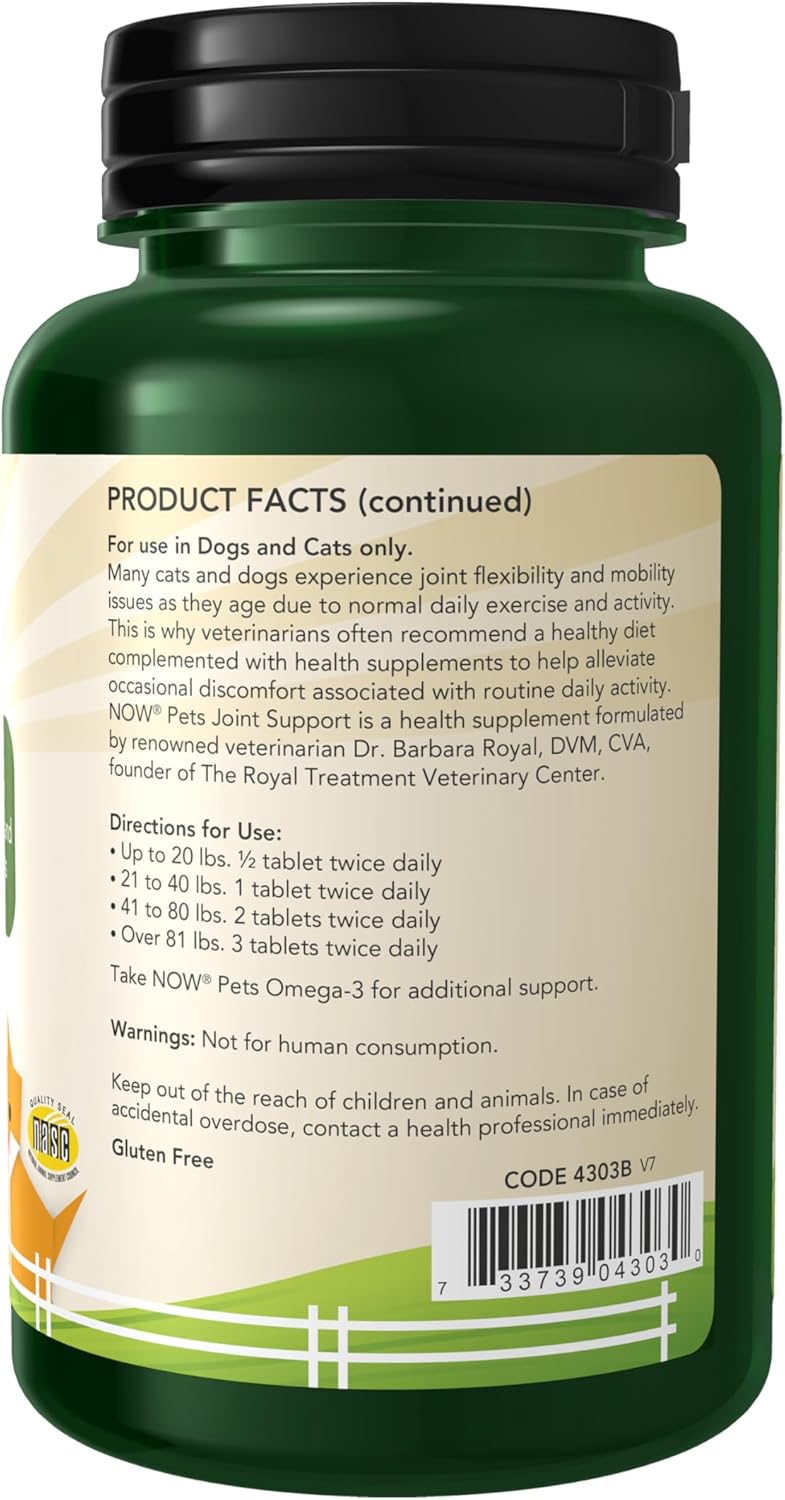 NOW Pet Health, Joint Support Supplement, Formulated for Cats & Dogs, NASC Certified, 90 Chewable