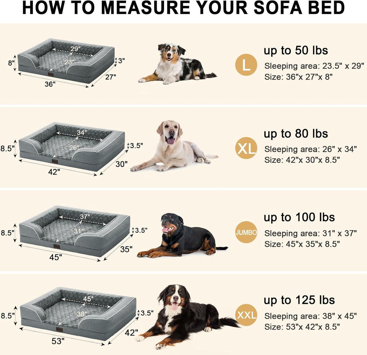 Orthopedic XXL Dog Bed for Extra Large Dogs, Waterproof Memory Foam Dogs Bed with Sides, Egg-Crate