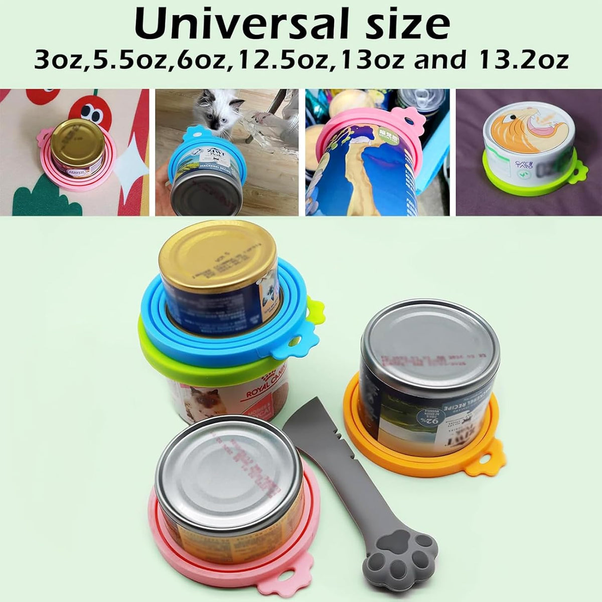 Food Can Spoon & Lids, One Multi-Functional Opener Spatula, 4 PCS BPA Free Silicone Universal Can