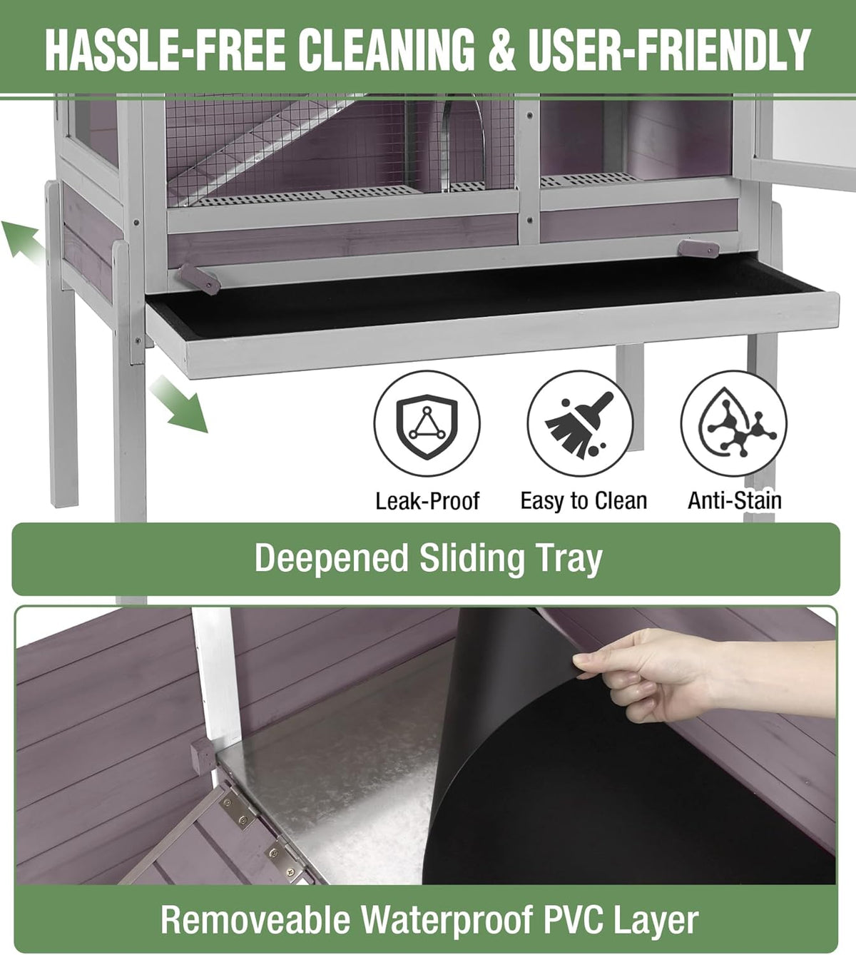 GUTINNEEN Guinea Pig Cage Rabbit Cage Indoor with Chew-Proof Edges, Clean Deep Tray, Leakproof PVC
