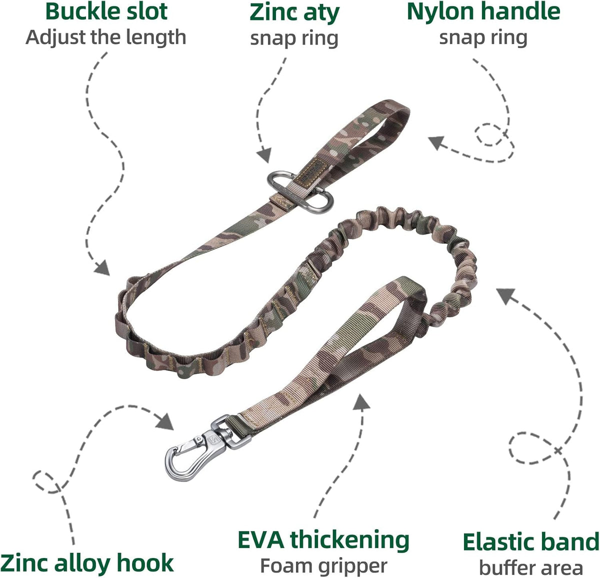 EXCELLENT ELITE SPANKER Bungee Dog Leash Tactical Nylon Adjustable Tactical No Pull Leads Rope for