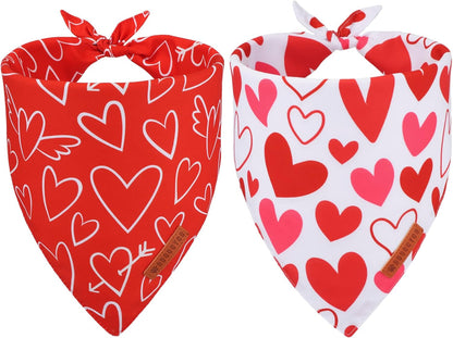 ADOGGYGO Valentine Dog Bandanas, Red Pink Heart Pet Scarf, Multi Size Offered, White Red Valentine