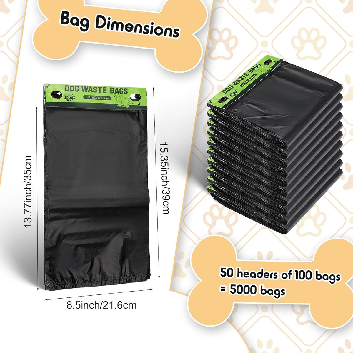 Ireer 5000 Pcs 50 Counts 5000 Pcs Header Bag Bulk Dog Pet Waste Bags Poop Easy Single Pull for Poop