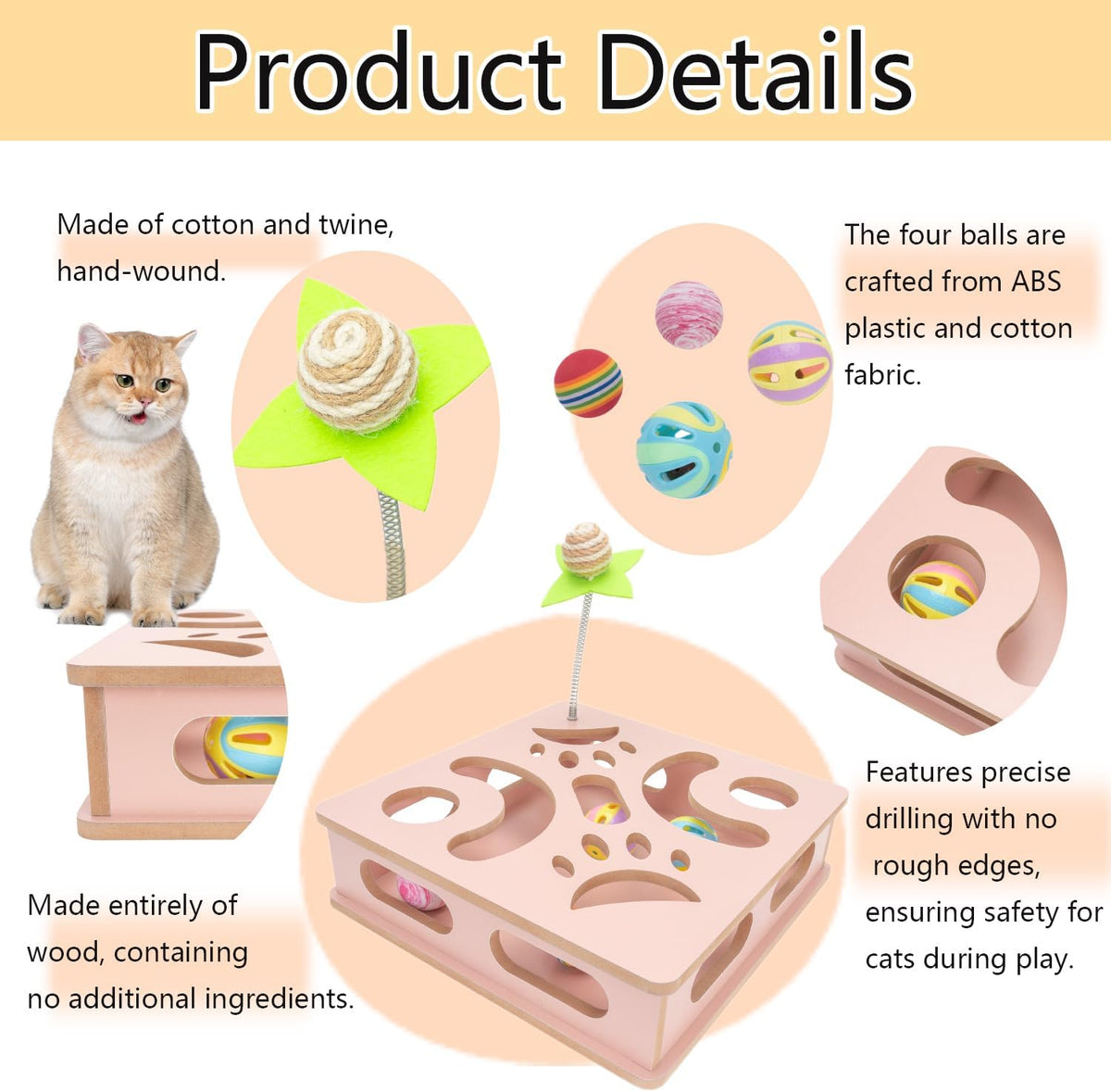 Interactive Wooden Cat Puzzle Toy Box Indoor Hunting Play Toy to Stimulate Your Cat’s Energy and