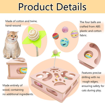 Interactive Wooden Cat Puzzle Toy Box Indoor Hunting Play Toy to Stimulate Your Cat’s Energy and