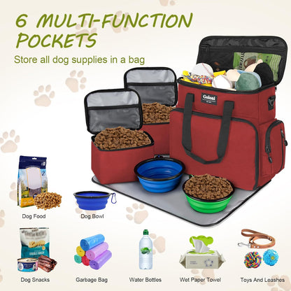 Dog Travel Bag Airline Approved–Pet Travel Tote with Collapsible Bowls,Food Containers & Feeding